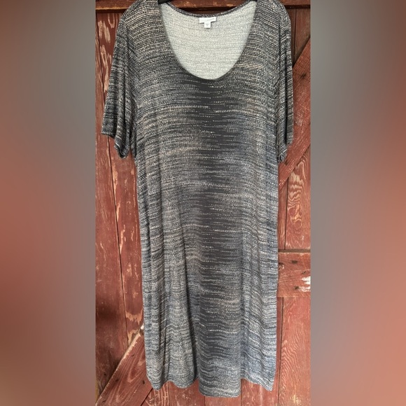 J. Jill Purejill gray pattern scoop neckline short sleeve stretch jersey midi. - Picture 1 of 5